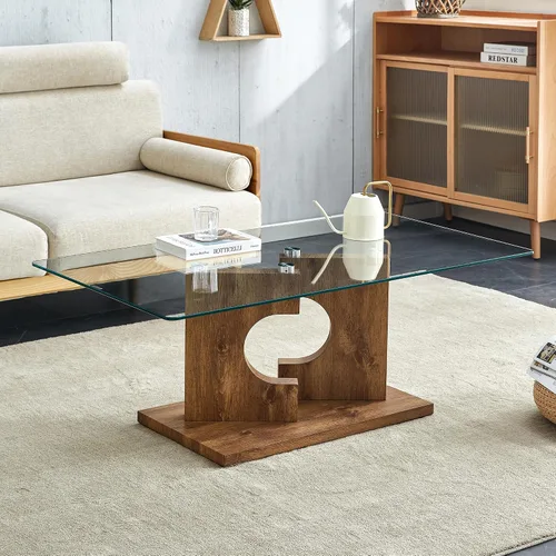 Mesas de centro de cristal para sala de estar, mesa central rectangular moderna de 47.2 pulgadas, mesa de cóctel minimalista con parte superior de