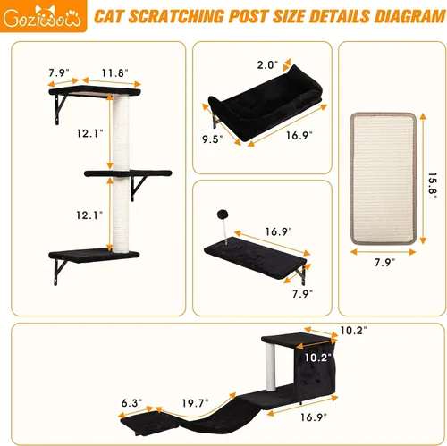 Miniatura 4 de COZIWOW Muebles para gatos montados en la pared, estantes y perchas de pared para gatos, estantes flotantes para gatos para pared, juego de 5