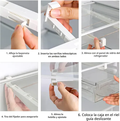 Miniatura 6 de URALFA Organizador de cajones para refrigerador, cajones ajustables para frutas y verduras, extraíble con asa, caja de almacenamiento de soporte