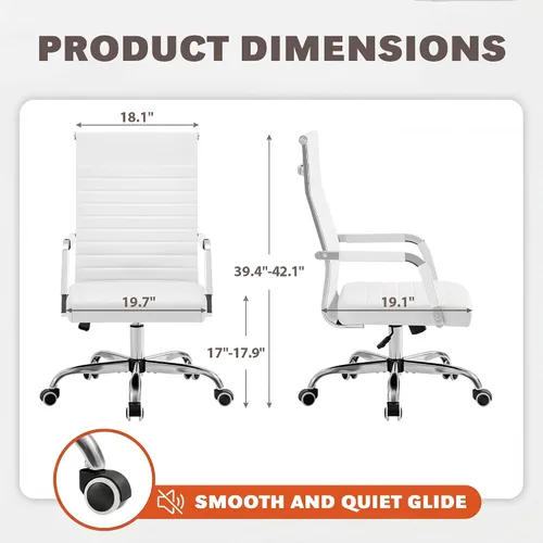 Miniatura 3 de Furmax silla de escritorio de oficina acanalada con respaldo medio de piel sintética silla de trabajo ejecutiva de conferencia silla giratoria Blanco