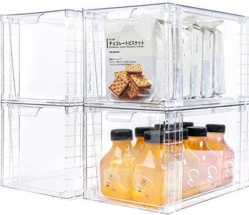 Miniatura 5 de Paquete de 2 cajones de almacenamiento apilables grandes, organizadores transparentes de acrílico con asa, fácil montaje para debajo del fregadero
