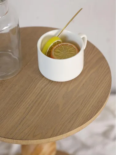Miniatura 6 de dwellington Pequeña mesa auxiliar redonda de madera con base de pedestal de bola apilada, mesita de noche decorativa de 12.4 x 17.32 pulgadas