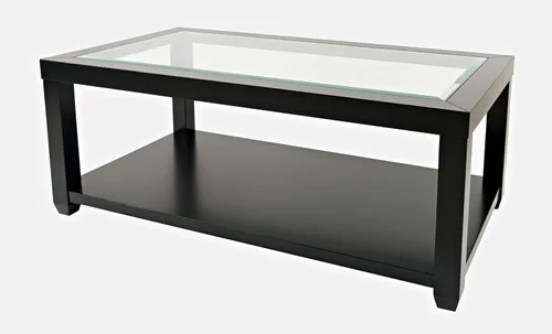 Miniatura 2 de Jofran Urban Icon - Mesa de centro rectangular con incrustaciones de vidrio y madera de acacia, mesa decorativa contemporánea para sala de estar