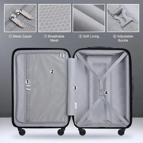 Miniatura 7 de MGOB Equipaje de mano Maleta rígida con ruedas giratorias y cerradura TSA, aprobada por aerolíneas para hombres y mujeres, color negro, Negro