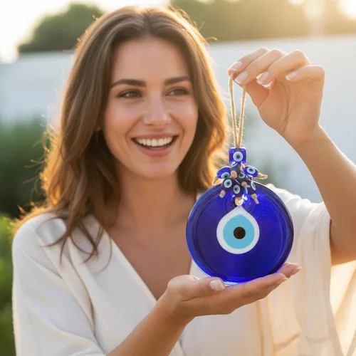 Miniatura 7 de BCS Decoración azul contra el mal de ojo para colgar en la pared, 4 pulgadas, cristal hecho a mano, amuleto turco de nazar de buena suerte y amuleto