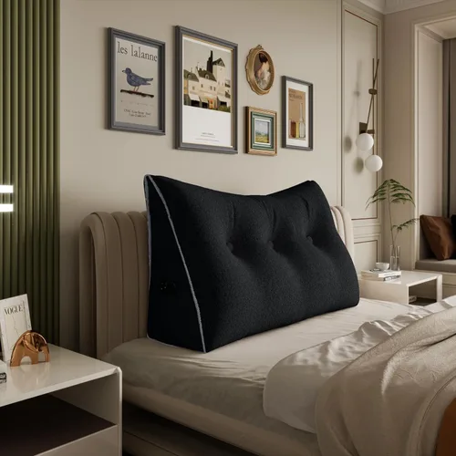 Miniatura 48 de Almohada de cabecera gruesa totalmente rellena individual XL, cabecero acolchado de dormitorio, soporte suave y firme, cojín grande triangular, Azul
