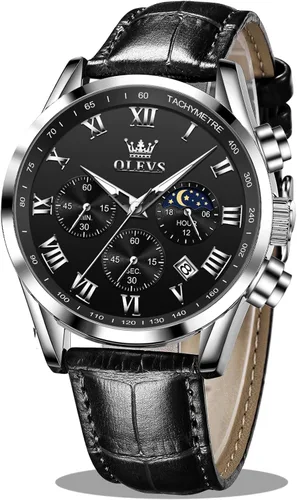 Miniatura 11 de OLEVS - Reloj de pulsera de cuero para hombre, analógico de cuarzo, cronógrafo de lujo con fecha, impermeable, luminoso - Estilo de vestir