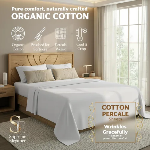 Miniatura 2 de Purity Home juego de sábanas suaves y frescas de 300 hilos de tejido de percal de 100 % algodón orgánico, sábana bajera para colchones de hasta 18