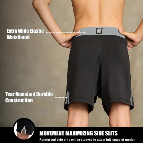Miniatura 3 de Elite Sports Pantalones cortos de entrenamiento para niños MMA BJJ No GI UFC, pantalones cortos deportivos para niños y niñas, pantalones cortos