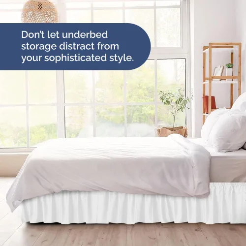 Miniatura 8 de Falda de cama envolvente con volantes, color blanco, para camas de tamaño con altura de 53 cm CGK Linens - Falda de cama plisada con tela cepillada
