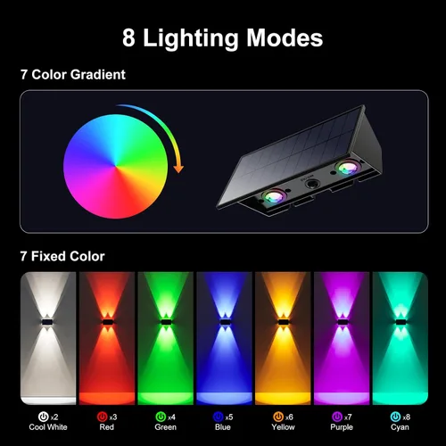 Miniatura 7 de Paquete de 4 luces de pared alimentadas por energía solar para exteriores, montaje en valla de arriba y abajo, lámparas LED decorativas impermeables