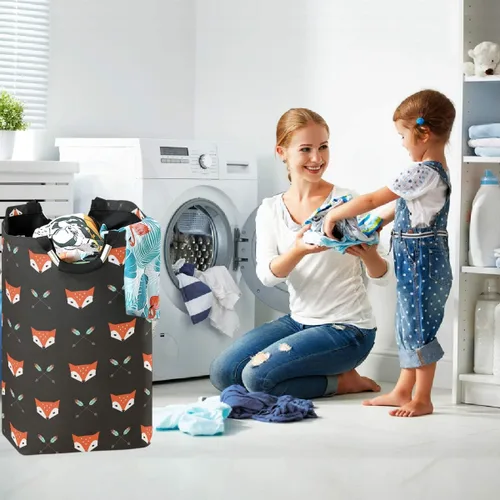 Miniatura 5 de visesunny Cesta de lavandería plegable con diseño de zorros y flechas de animales, de tela Oxford, organizador de juguetes con asa para baño, Multi28