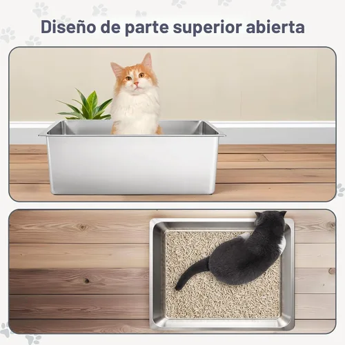 Miniatura 5 de Kirecoo - Caja de arena para gatos de acero inoxidable, bandeja de arena para gatos pequeña de metal con lados altos, bandeja de arena