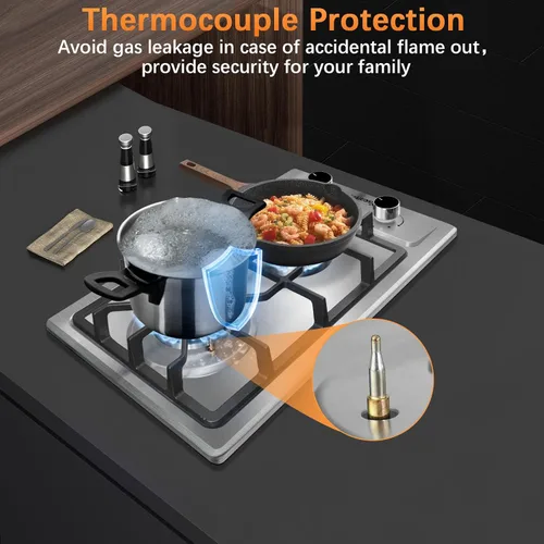 Miniatura 8 de Cocina de gas de 2 quemadores de propano - Estufa de gas de acero inoxidable de 12 pulgadas para combustible dual LPG/GN, quemador de gas portátil