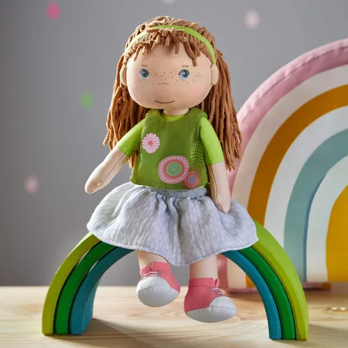 Miniatura 3 de HABA Muñeca de bebé blanda de 12" Hedda con cabello marrón, ojos azules y cara bordada, muñeca para niños pequeños lavable para 18 meses+