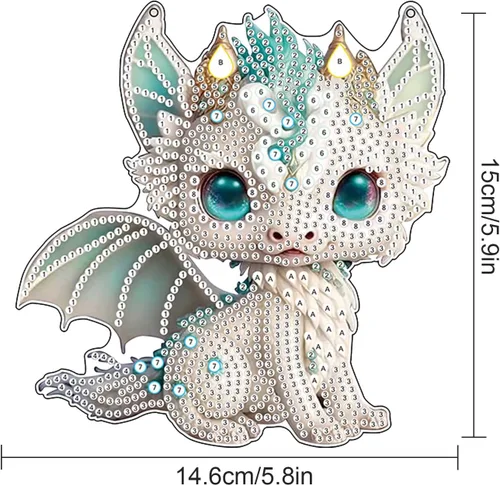 Miniatura 2 de AiYuanzsh Juego de letreros colgantes de pintura de diamantes, arte de diamante, arte de pared colgante de lindo dragón blanco, kit de colgante