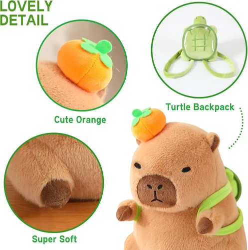 Miniatura 5 de Ditucu Bonita almohada de felpa Capybara naranja con mochila de tortuga, animales de peluche, juguetes de peluche Capibara, regalos para niños