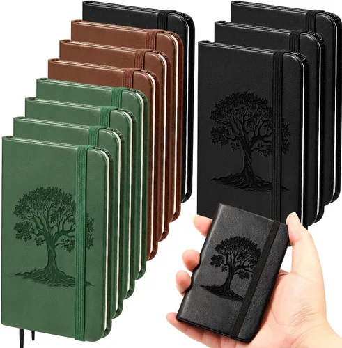 Miniatura 19 de Qeeenar Paquete de 10 cuadernos de bolsillo de cuero de tapa dura, mini diarios rayados de 4 x 2.5 pulgadas, diseño de hojas doradas, 50 hojas