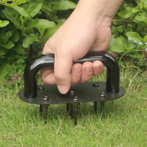 Miniatura 7 de Herramienta de jardín de mano aireador de césped, herramienta manual de pinchos, aireador de mano portátil con 7 picos de hierro, herramienta