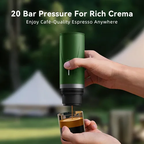 Miniatura 2 de Máquina de café espresso portátil, mini cafetera eléctrica autocalentable, hasta 20 bar de presión, compatible con cápsulas NS y molienda fina