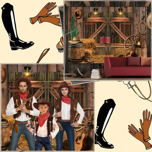 Miniatura 5 de Fondo de madera rústica de vaquero occidental, para casa de granero, fondo de fotografía para niños, niños, fiesta de cumpleaños, decoración