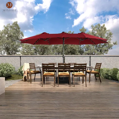 Miniatura 2 de MONDAWE Paraguas de patio de 15 pies con luces solares (base incluida) sombrilla grande de doble cara de aluminio rectangular de aluminio para mesa
