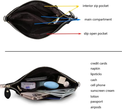 Miniatura 3 de YALUXE Clutch Wristlet - Cartera de piel auténtica con bloqueo RFID y cadena de hombro