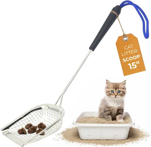 Miniatura 14 de Cuchara de arena para gatos Sand Dipper de metal – Cuchara de caca de gato con mango largo para caja de arena (41”), Cuchara de arena para gatos