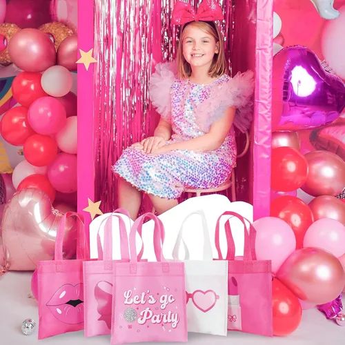 Miniatura 6 de FHzytg 20 bolsas de regalo de fiesta rosa para niñas, bolsas de dulces de princesa rosa intenso, bolsas de regalo, bolsas de regalo para fiestas