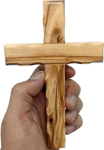 Zuluf Cruz de pared lisa de madera de olivo de 6.2 pulgadas | Cruz de madera cristiana hecha a mano para pared de Tierra Santa de Jerusalén | Cruz