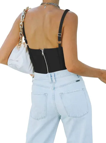Miniatura 2 de REORIA - Camiseta corta sin mangas con cuello cuadrado sexy para mujer