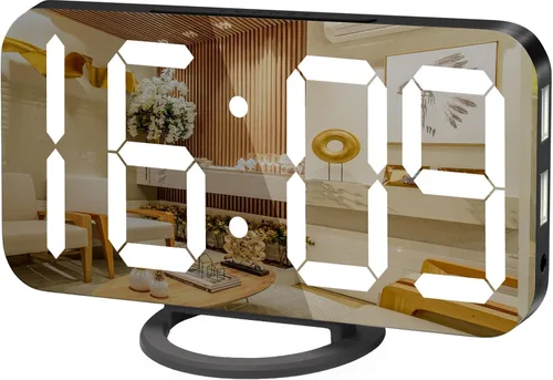 WulaWindy Reloj Despertador Digital, Pantalla LED Grande, con Cargador USB, Función de Repetición, Modo Atenuado, Reloj de Pared para Escritorio