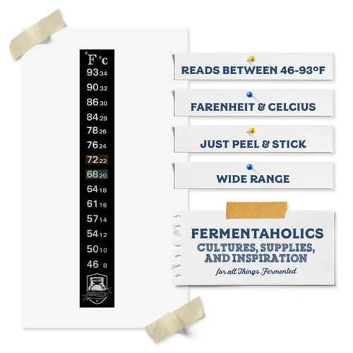Miniatura 3 de Paquete de 3 termómetros adhesivos de fermentación, muestra la temperatura en grados Celsius y Fahrenheit, ideal para kombucha, cerveza, vino
