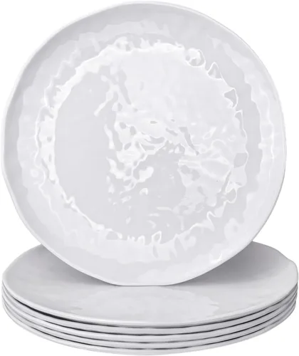 Miniatura 9 de Juego de 6 platos redondos de melamina 100% melamina de 10 pulgadas, platos de ensalada de melamina para fiestas en casa, resistentes a la rotura