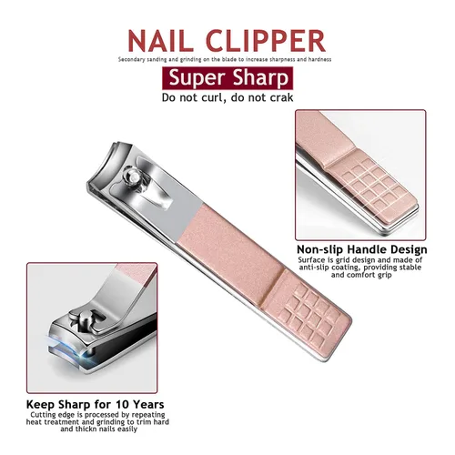 Miniatura 4 de HANTEKAS Juego de manicura 5 piezas en 1 de acero inoxidable profesional para el cuidado de las uñas, incluyendo nanocristal, brillo de uñas, lima