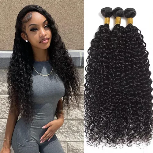 Borchan Water Wave 3 Paquetes Cabello Humano Húmedo y Ondulado Cabello Humano 3 Paquetes para Mujeres Negras 16 18 20 Pulgadas Paquetes Brasileños