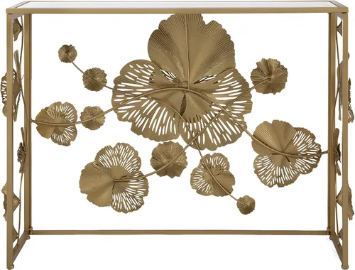 Miniatura 4 de A&B Home - Mesa consola dorada con parte superior de vidrio espejado, mesa consola moderna de mediados de siglo con marco de metal para sala