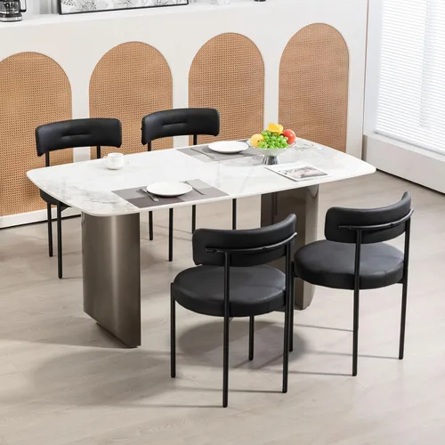 Miniatura 10 de AVAWING Juego de 6 sillas de comedor de piel sintética negra, modernas sillas de cocina tapizadas con patas de metal y respaldo curvo, sillas