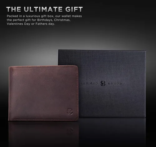 Miniatura 16 de SERMAN BRANDS Billetera de piel con 2 ventanas de identificación para hombre, con bloqueo RFID, doble tapa superior, billetera de viaje de capacidad