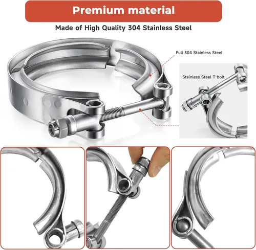 Miniatura 4 de AKIHISA Abrazadera de Banda en V de Acero Inoxidable 304 de 3 Pulgadas, para Kit de Brida de Tubos de Bajada de Escape Turbo, Accesorios de Escape
