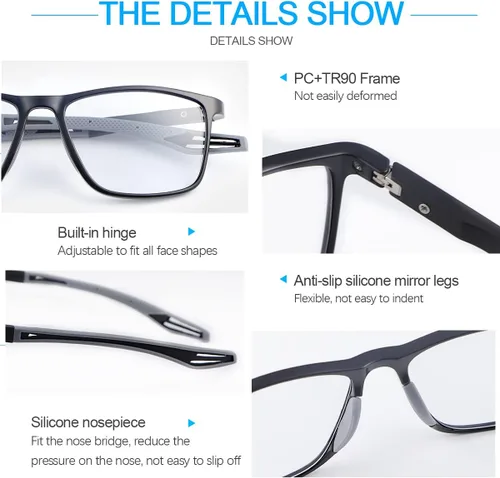 Miniatura 4 de Photochromic Progressive Multifocus Reading Glasses UV400 Spring Hinge Computer Anti Blue Light Eyewear for Men Women