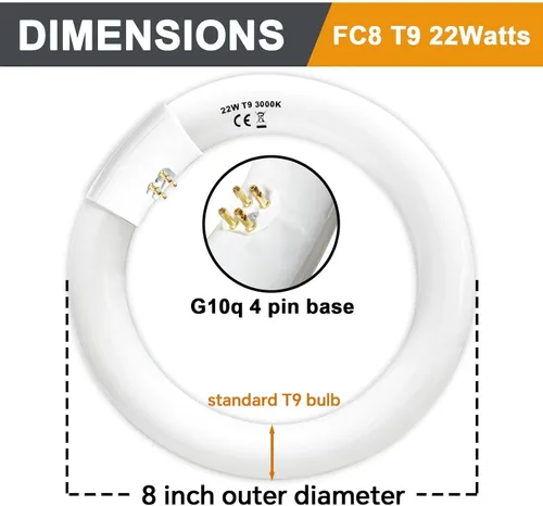 Miniatura 4 de FC12T9/WW - Juego de bombillas fluorescentes circulares de 32 vatios y FC8T9/KB de 22 W, 8 pulgadas, T9, 22 W y 32 W, 32 W, luz circular blanca