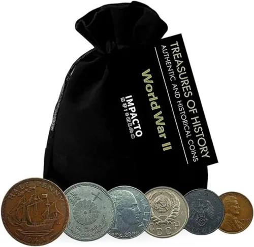 Moneda Mundial de la Segunda Guerra Mundial - 6 monedas utilizadas durante la Segunda Guerra Mundial por Allies & Axis (1939-1945). Memorabilia