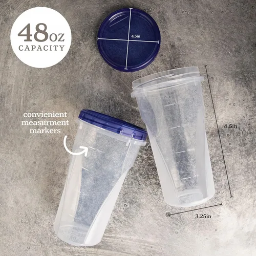 Miniatura 7 de PLASTICPRO [48 oz 8 Pack] Contenedores Twist Top Deli con parte inferior transparente y tapa superior azul con giro en las tapas, reutilizables