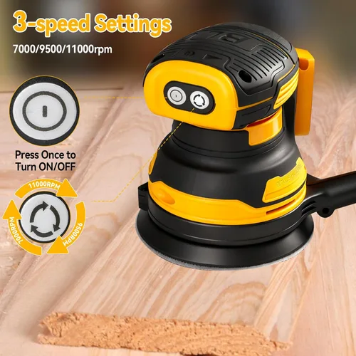 Miniatura 3 de Lijadora orbital aleatoria inalámbrica apta para batería Dewalt de 20 V, motor sin escobillas de 300 W, 11000 RPM, lijadora de palma de 5 pulgadas