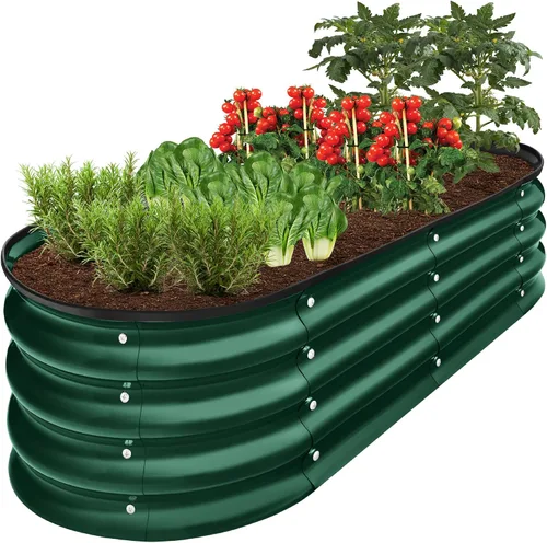 Miniatura 13 de Best Choice Products Cama de jardín elevada de metal para exteriores de 8 x 2 x 1 pies, maceta ovalada de raíces profundas para verduras, flores
