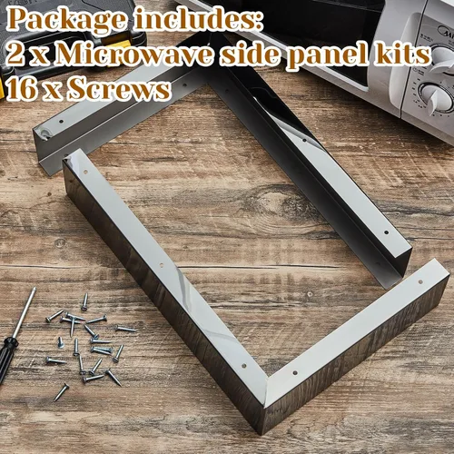 Miniatura 3 de Kit de 2 piezas de acero inoxidable para microondas, 3 pulgadas de ancho, kit de llenado de panel lateral de microondas integrado para estufa, Negro