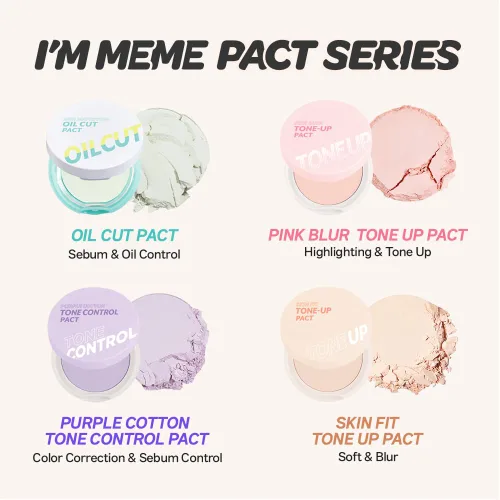 Miniatura 8 de I'M MEME Compact - Tone-up Pact Polvo de ajuste presionado coreano para efecto de desenfoque rosa, con calamina, polvo de maquillaje, compacto