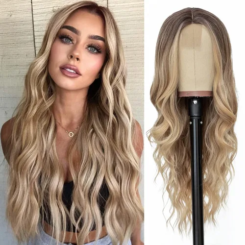Miniatura 45 de NAYOO Pelucas marrones con flequillo para mujer, pelucas de cabello largo y ondulado, resistentes al calor, pelucas de fibra sintética para uso