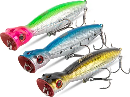 Miniatura 10 de KINGDOM 3 señuelos de pesca Topwater para Bass Whopper Popper señuelo de pesca para lubina, bagre, lucioperca, cebo flotante para lápices con cola 5